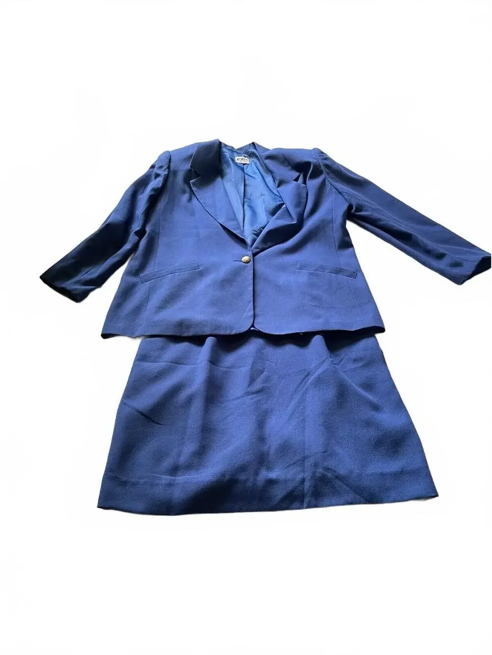 Koret Blue Skirt Suit Set Size 12 Skirt/14 Blazer Polyester Wool Blend 1970s